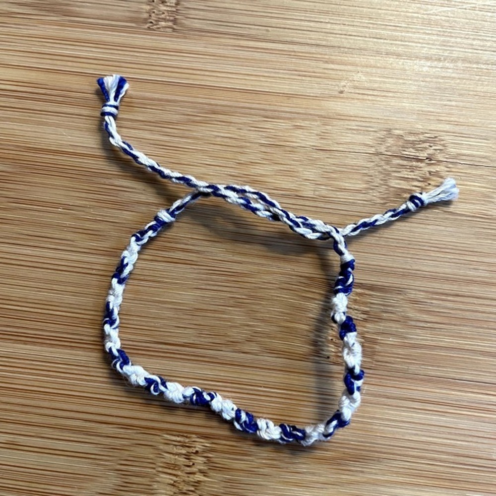 Handmade Emerson Woven Bracelet OS Blue White Women Cotton Thread Anklet
